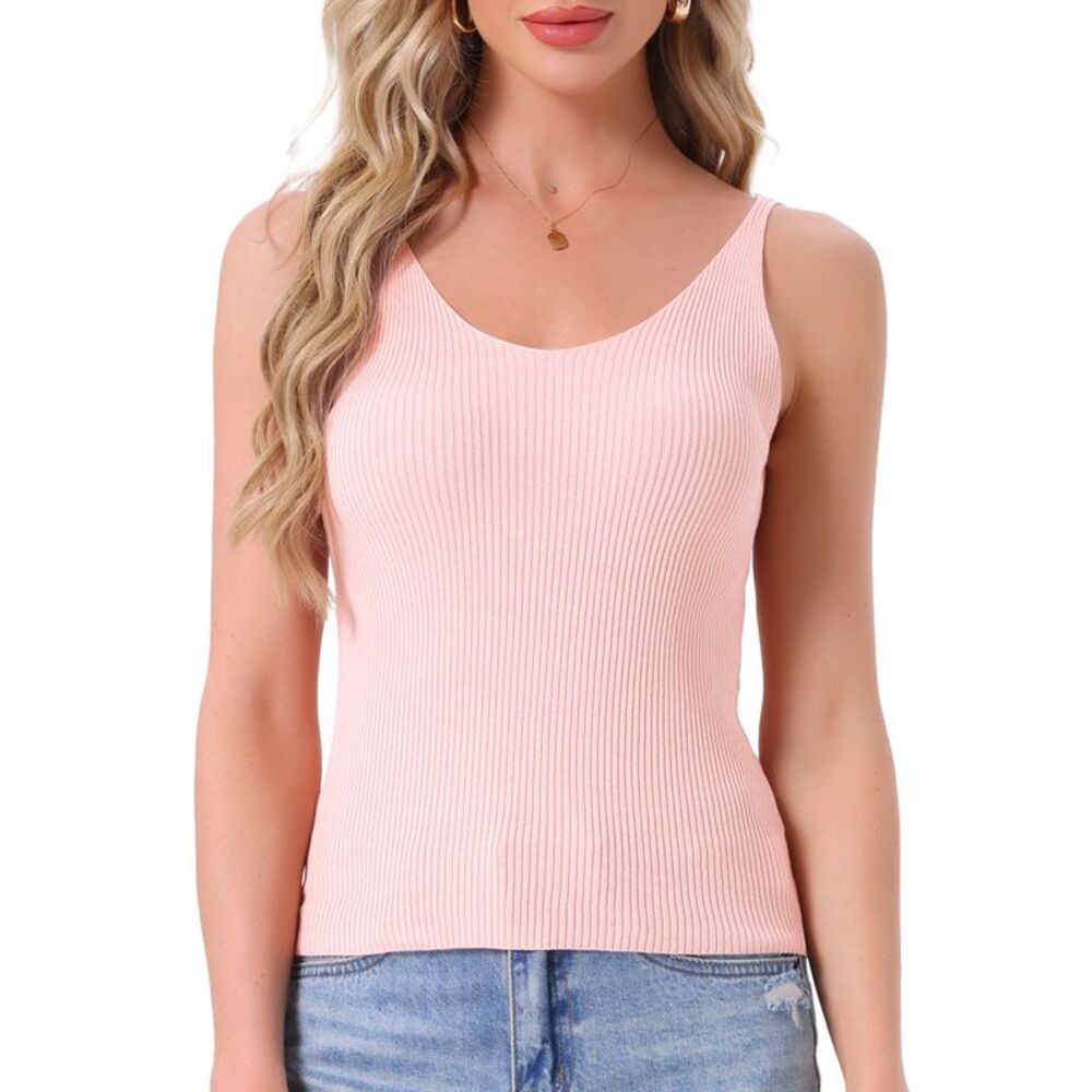 Spaghetti Strap Soft V Neck Cami Casual Camisole Tank Pajama Tops Pink